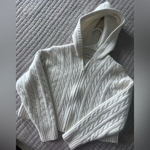 Aritzia Cream Cable Knit Hooded Cardigan